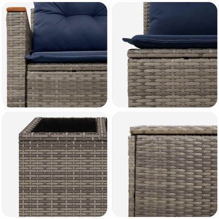 Sofa Sæt 6 stk. Grå og Marineblå Poly Rattan og Stål