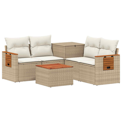 Sofa Sæt 6 stk. Beige og cremehvid Poly Rattan og Stål