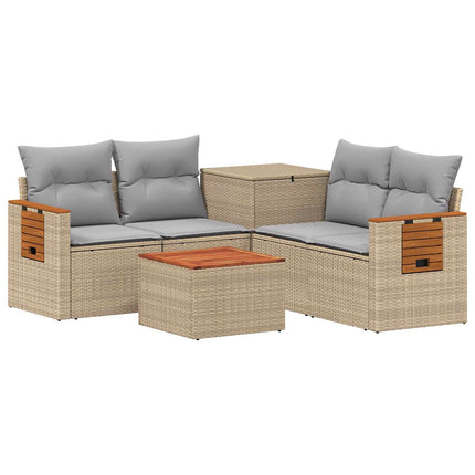 Sofa Sæt 6 stk. Beige og lys grå Poly Rattan og Stål