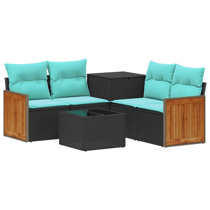Sofa Sæt 6 stk. Sort og Blå 55 x 55 x 37 cm Poly Rattan og Stål