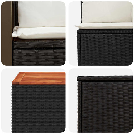 Sofa Sæt 6 stk. Sort og Cremehvid Poly Rattan og Stål