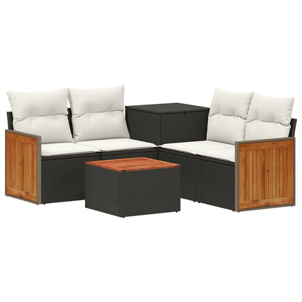 Sofa Sæt 6 stk. Sort og Cremehvid Poly Rattan og Stål