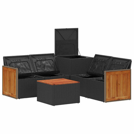 Sofa Sæt 6 stk. Sort og Blå 55 x 55 x 37 cm Poly Rattan og Stål