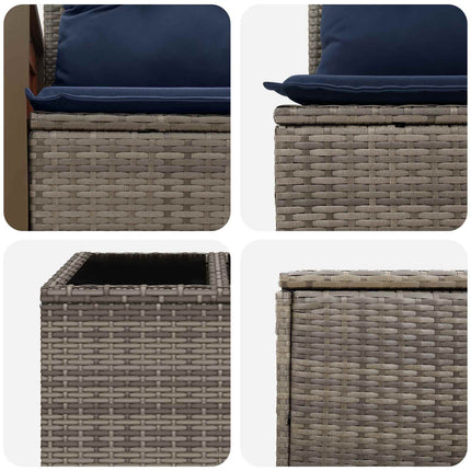 Sofa Sæt 6 stk. Grå og Marineblå Poly Rattan og Stål