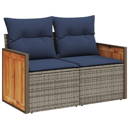 Sofa Sæt 6 stk. Grå og Marineblå Poly Rattan og Stål
