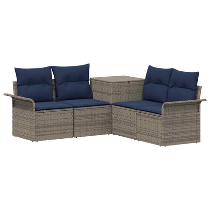 Sofa Sæt 5 stk. Grå og Marineblå Poly Rattan og Stål