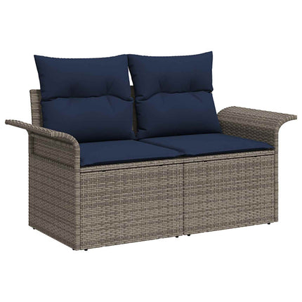 Sofa Sæt 5 stk. Grå og Marineblå Poly Rattan og Stål