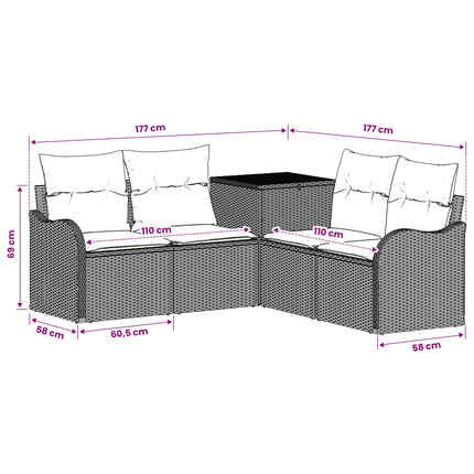 Sofa Sæt 5 stk. Sort og Cremehvid Poly Rattan og Stål