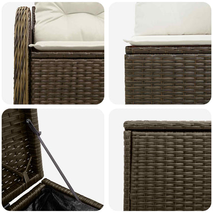 Sofa Sæt 5 stk. Brun og Creme Hvid Poly Rattan og Stål