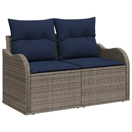 Sofa Sæt 5 stk. Grå og Marineblå Poly Rattan og Stål