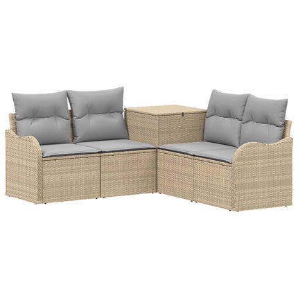 Sofa Sæt 5 stk. Beige og lys grå Poly Rattan og Stål