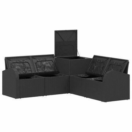Sofa Sæt 5 stk. Sort og Cremehvid Poly Rattan og Stål