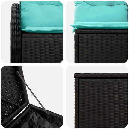 Sofa Sæt 5 stk. Sort og Blå Poly Rattan og Stål