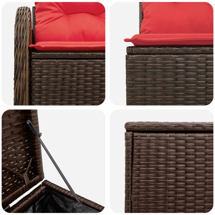 Sofa Sæt 5 stk. Brun og Rød Poly Rattan og Stål