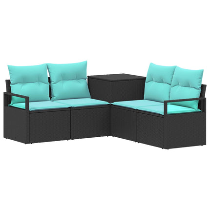 Sofa Sæt 5 stk. Sort og Blå Poly Rattan og Stål