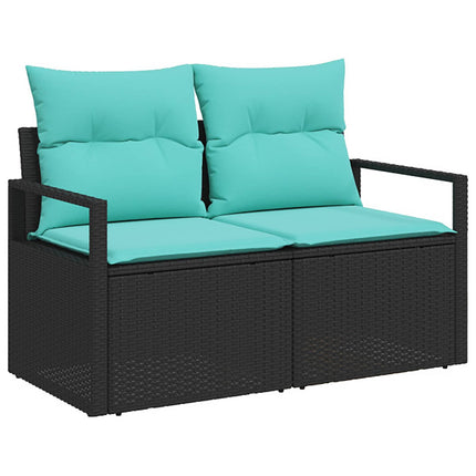 Sofa Sæt 5 stk. Sort og Blå Poly Rattan og Stål