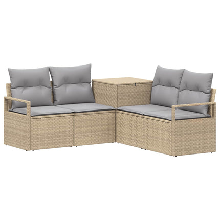 Sofa Sæt 5 stk. Beige og lys grå Poly Rattan og Stål