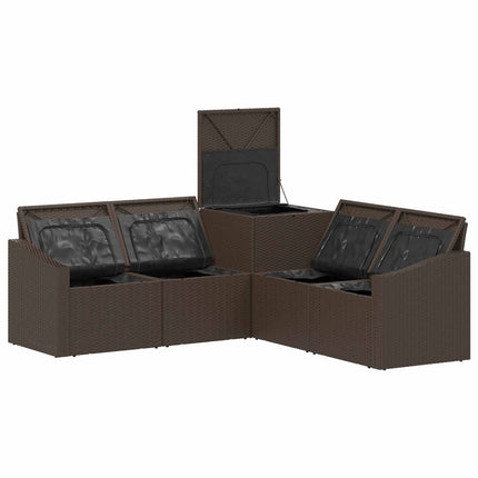 Sofa Sæt 5 stk. Brun og Creme Hvid Poly Rattan og Stål