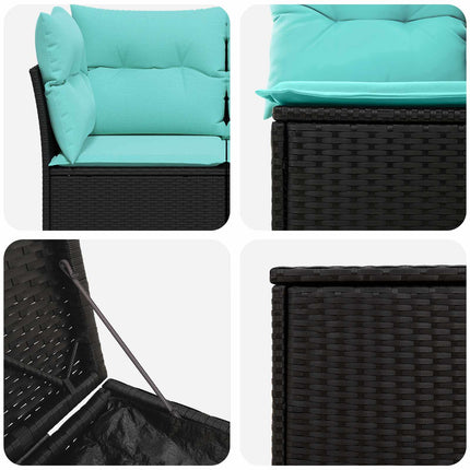 Sofa Sæt 5 stk. Sort og Blå Poly Rattan og Stål