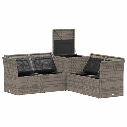 Sofa Sæt 5 stk. Grå og Marineblå Poly Rattan og Stål