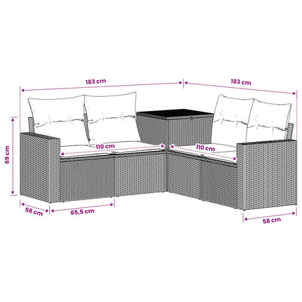 Sofa Sæt 5 stk. Sort Poly Rattan og Stål