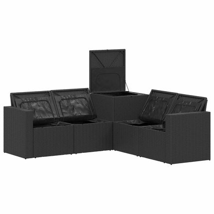 Sofa Sæt 5 stk. Sort og Blå Poly Rattan og Stål