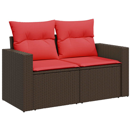 Sofa Sæt 5 stk. Brun og Rød Poly Rattan og Stål