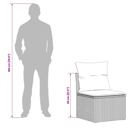 Sofa Sæt 5 stk. Brun og Rød Poly Rattan og Stål