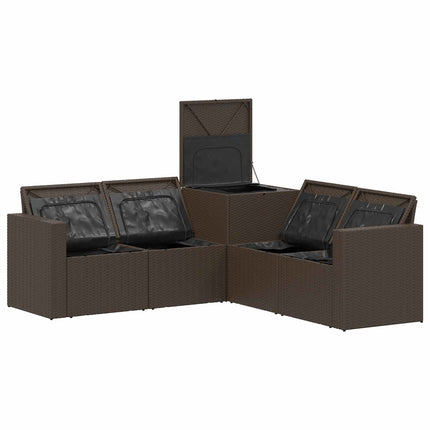 Sofa Sæt 5 stk. Brun og Rød Poly Rattan og Stål
