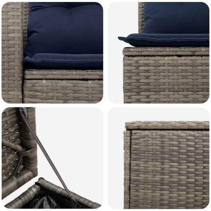 Sofa Sæt 5 stk. Grå og Marineblå Poly Rattan og Stål