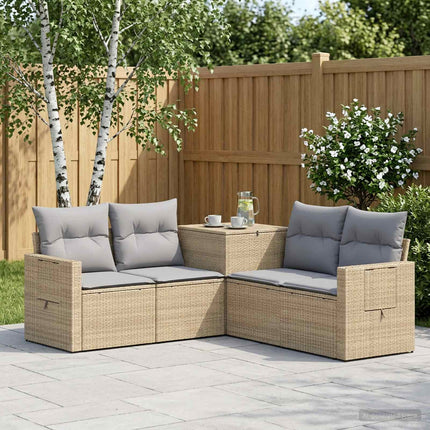 Sofa Sæt 5 stk. Beige og lys grå Poly Rattan og Stål