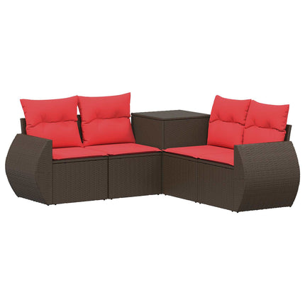 Sofa Sæt 5 stk. Brun og Rød Poly Rattan og Stål