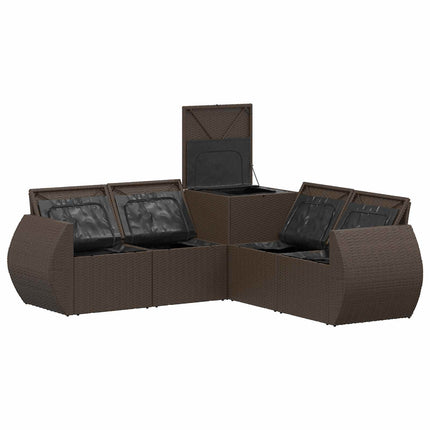 Sofa Sæt 5 stk. Brun og Creme Hvid Poly Rattan og Stål