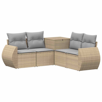 Sofa Sæt 5 stk. Beige og lys grå Poly Rattan og Stål