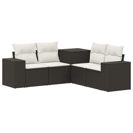 Sofa Sæt 5 stk. Sort og Cremehvid Poly Rattan og Stål