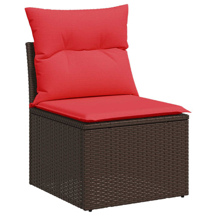 Sofa Sæt 5 stk. Brun og Rød Poly Rattan og Stål