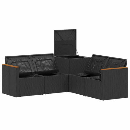 Sofa Sæt 5 stk. Sort og Cremehvid Poly Rattan og Stål