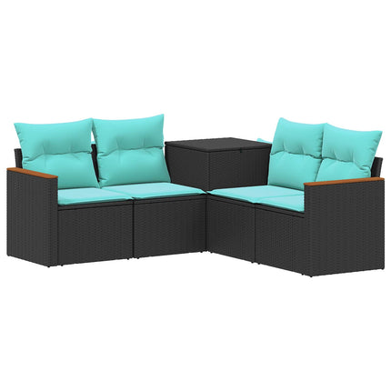 Sofa Sæt 5 stk. Sort og Blå Poly Rattan og Stål