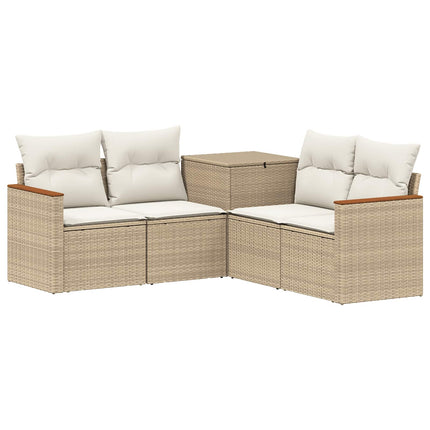 Sofa Sæt 5 stk. Beige og cremehvid Poly Rattan og Stål