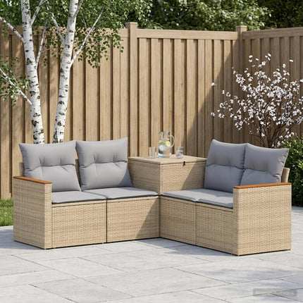 Sofa Sæt 5 stk. Beige og lys grå Poly Rattan og Stål