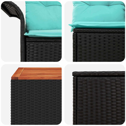 Sofa Sæt 8 stk. Sort og Blå Poly Rattan og Stål