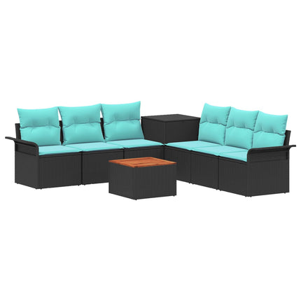 Sofa Sæt 8 stk. Sort og Blå Poly Rattan og Stål