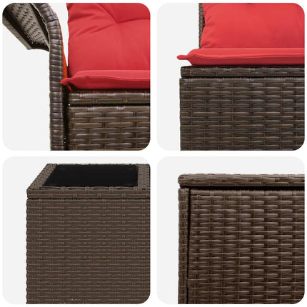 Sofa Sæt 8 stk. Brun og Rød Poly Rattan og Stål