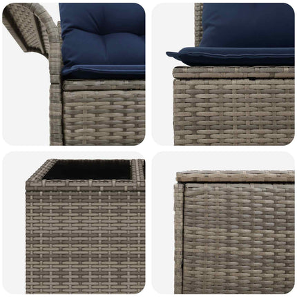 Sofa Sæt 8 stk. Grå og Marineblå Poly Rattan og Stål