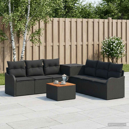 Sofa Sæt 8 stk. Sort Poly Rattan og Stål