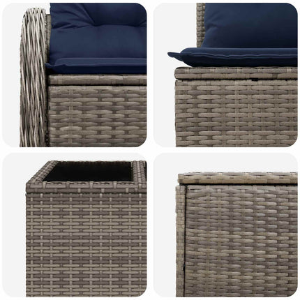 Sofa Sæt 8 stk. Grå og Marineblå Poly Rattan og Stål