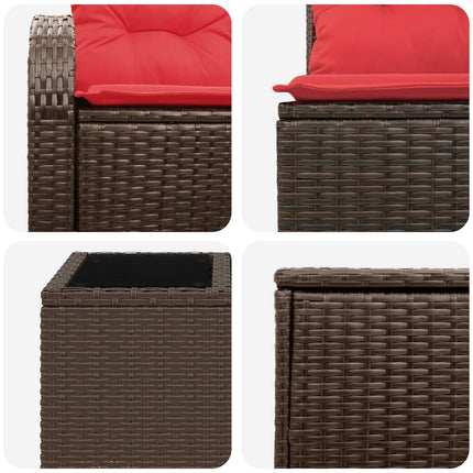 Sofa Sæt 8 stk. Brun og Rød Poly Rattan og Stål