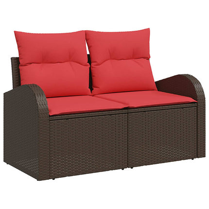 Sofa Sæt 8 stk. Brun og Rød Poly Rattan og Stål