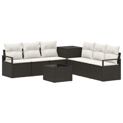 Sofa Sæt 8 stk. Sort og Cremehvid Poly Rattan og Stål
