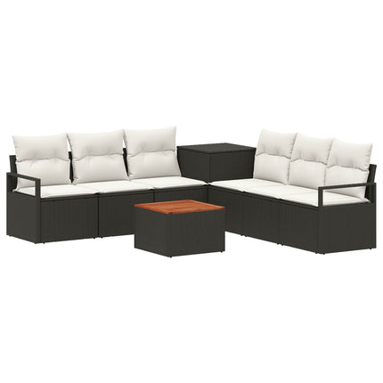Sofa Sæt 8 stk. Sort og Cremehvid Poly Rattan og Stål